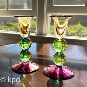 Krosno Poland Art Glass Candlestick Holders VINTAGE